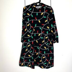 Black Multicolor Light Bulb Holiday Christmas Dress Ugly Christmas Sweater‎